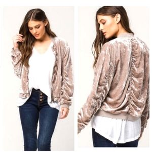 Free People Crushed Velvet Bomber Jacket